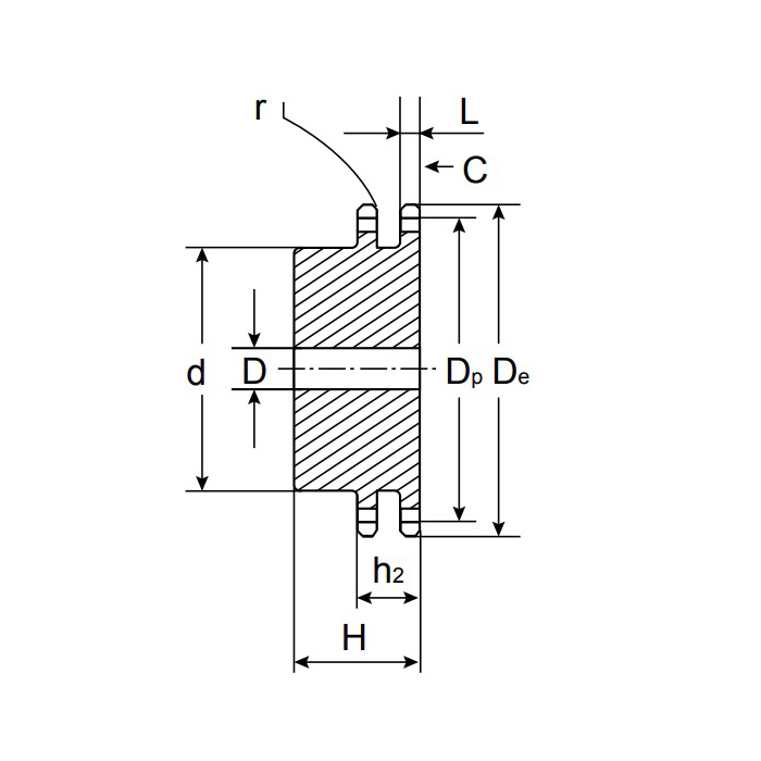 Звездочка под расточку со ступицей c калеными зубьями для цепи 08B-2, Z=18 PD09T18 ISKRA