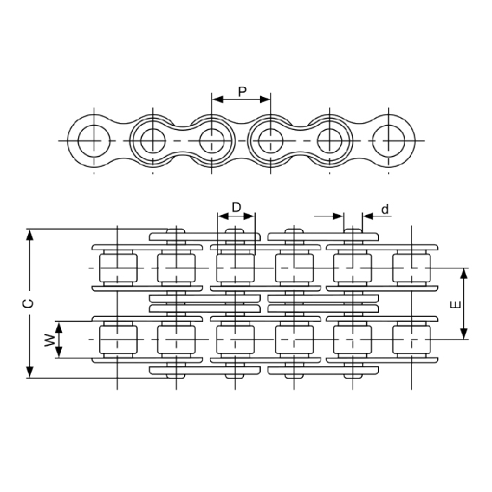 Цепь приводная роликовая двухрядная 08B-2 ISKRA