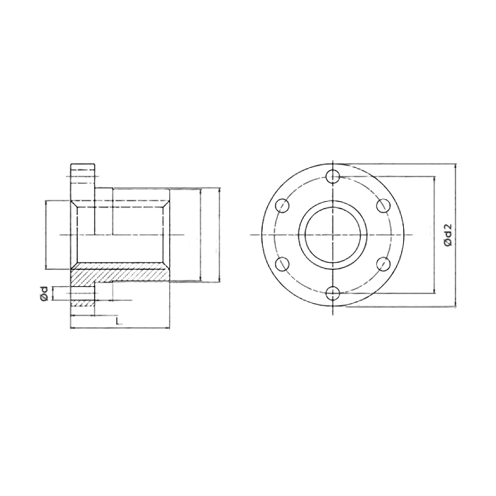 Гайка трапецеидальная с фланцем (сталь) d=36 мм, шаг резьбы 6 мм (прав. резьба), SFR 36-6-D ISKRA