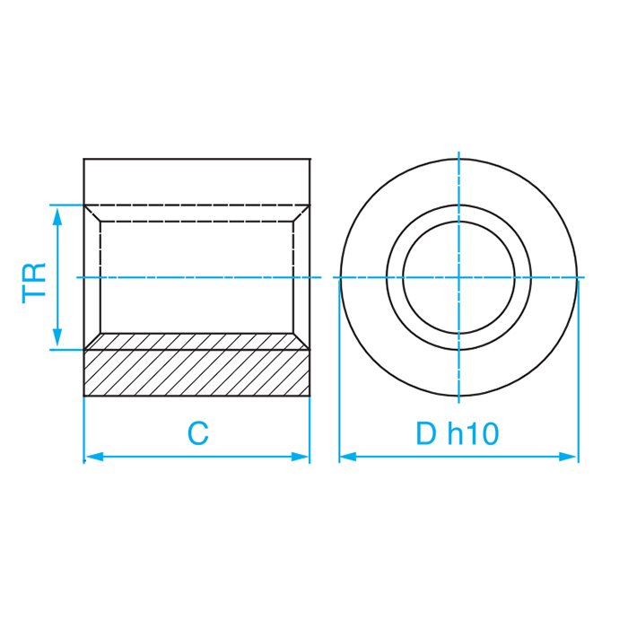 Гайка трапецеидальная (сталь) d=16 мм, шаг резьбы 4 мм (прав. резьба), KSM 16-4-D ISKRA
