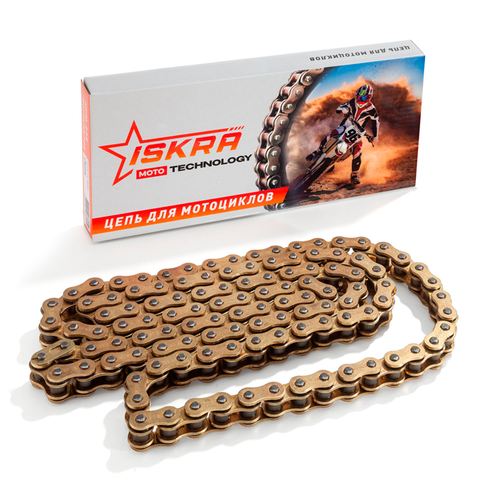 Приводная цепь для мотоцикла усиленная (сальниковая X-Ring) GOLD 520-XR-128L ISKRA
