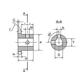 Звездочка с готовым отверстием d=25 со ступицей для цепи: 08B-1, 1/2"x5/16", Z=15 PS09015d25 ISKRA